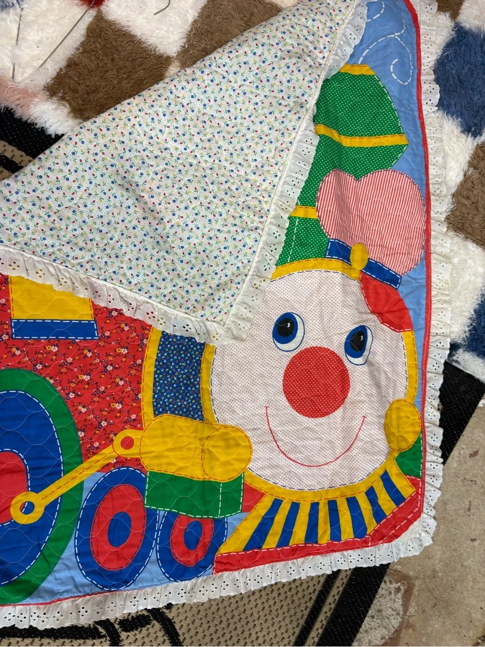 Vintage Colorful Train Appliqué Kids Quilt